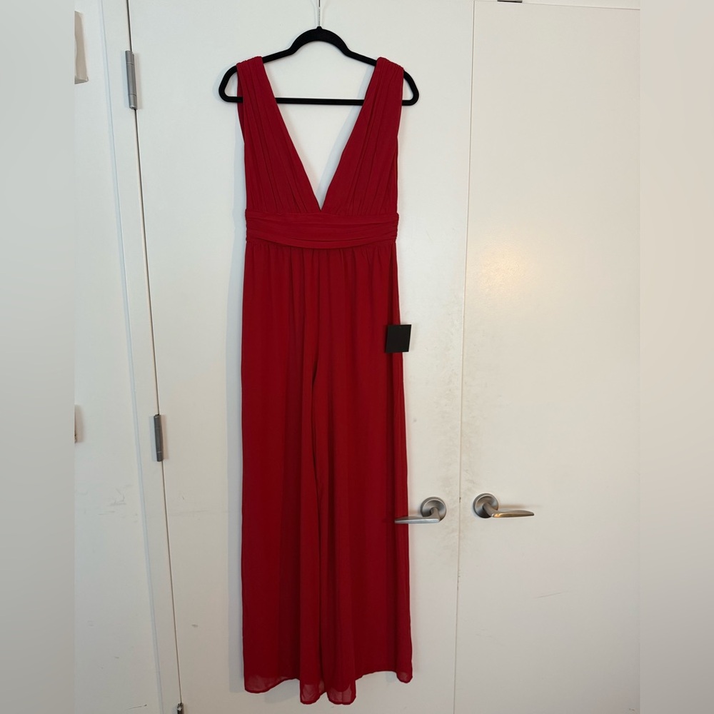 Lulu's Red Sleeveless V-Neck Jumpsuit